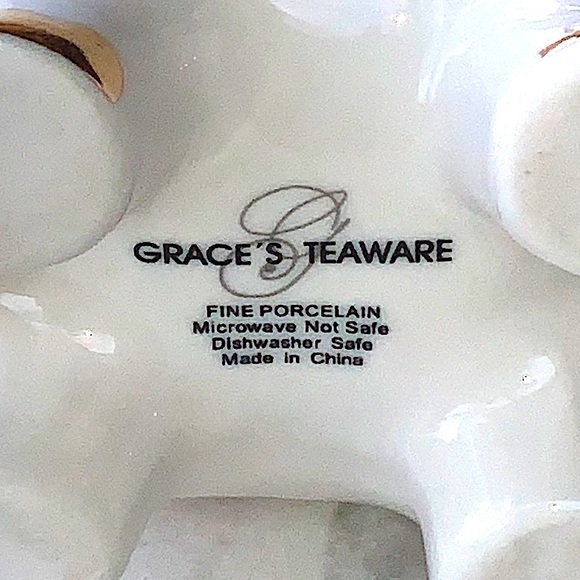 GRACE’S TEAWARE CREAMER & SUGAR BOWL SET ELEPHANT FLOWERS GOLD TRIM - Picture 14 of 14